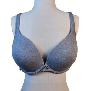 Lane Bryant Cacique Boost Plunge Bra 40DD Gray Cotton Jersey Push-up Underwire